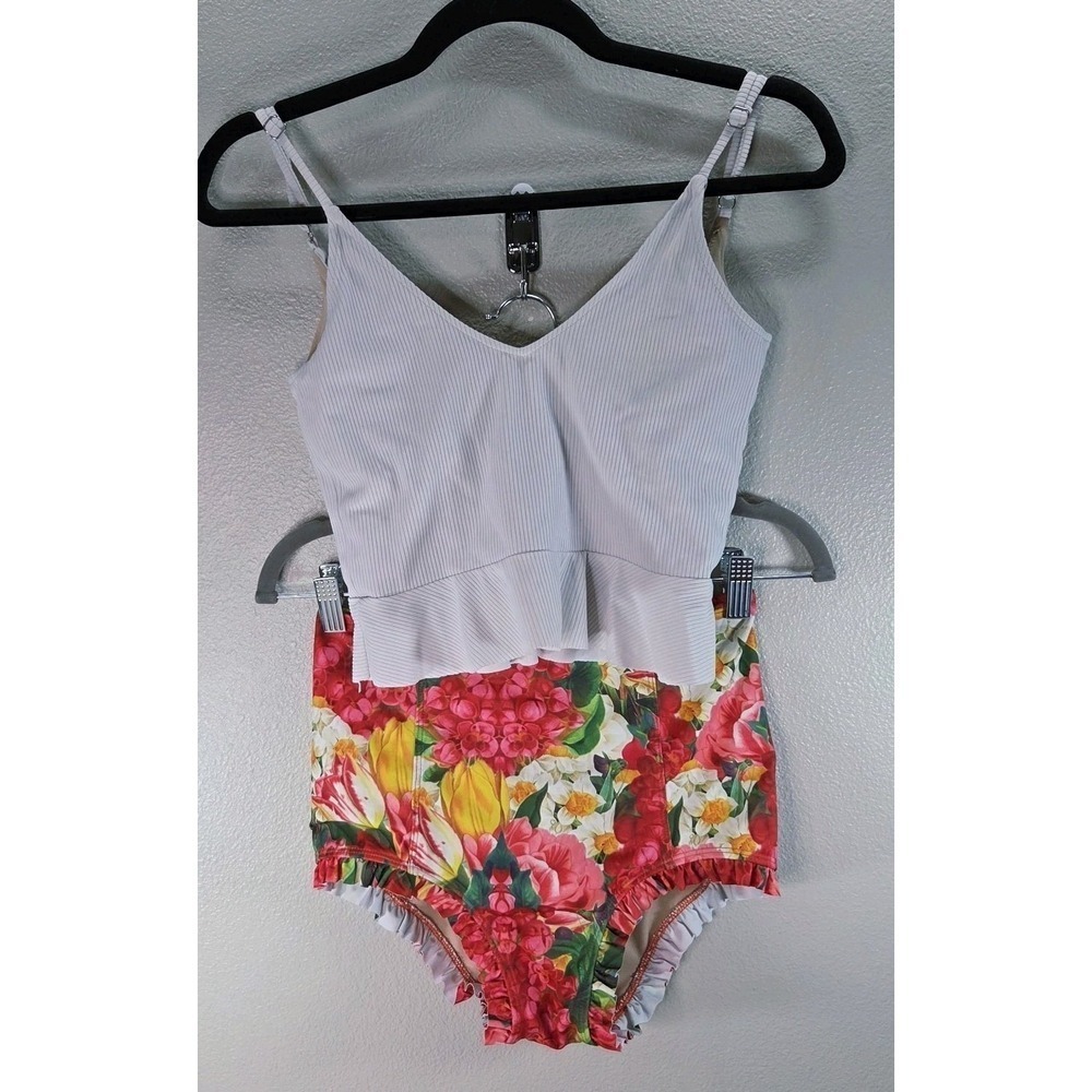 Kortni Jeane Floral High Waisted Bikini XS Bottom / Small Top Modest Swim Set